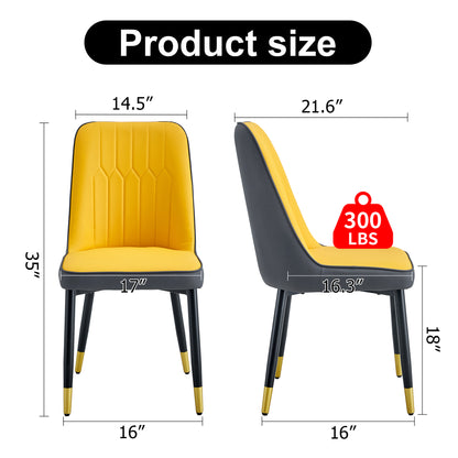 Orange yellow and dark gray stitching style, equipped with artificial leather cushioned seats, suitable for kitchen, living room, and dining room, 2-piece set (orange yellow and dark gray+PU) C-007 image 4
