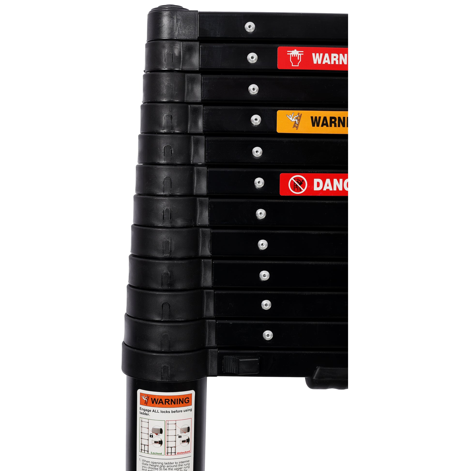 12.5FT Telescopic Ladder Aluminum Ladder with Non-Slip Feet, Slow Down Safety Function Portable Extension Ladder for Household and Outdoor Working, 330lb Capacity Black image 6