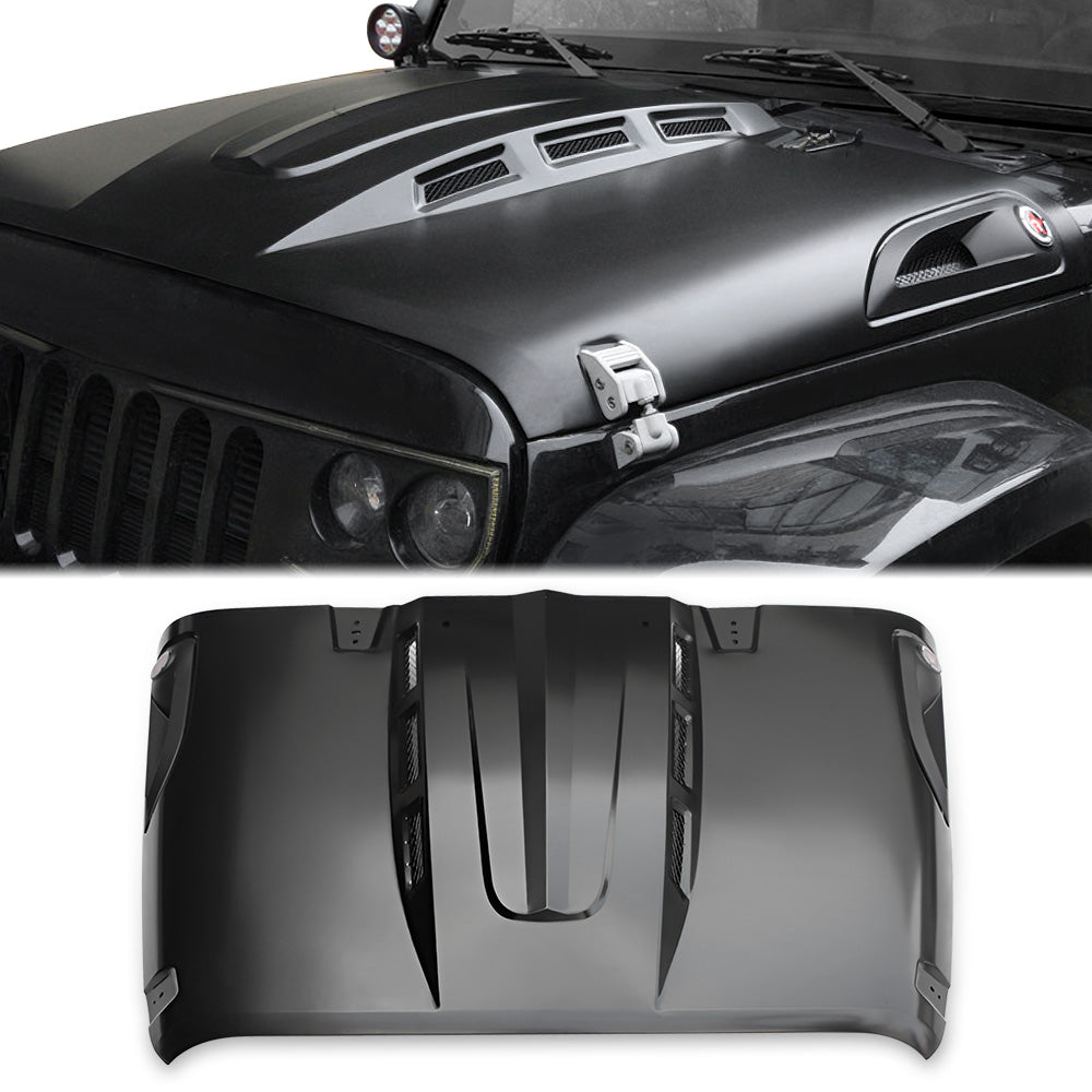 The Avenger Style Replacement Hood Compatible with 2007-2017 Jeep Wrangler JK JKU Unlimited Rubicon Black image 1