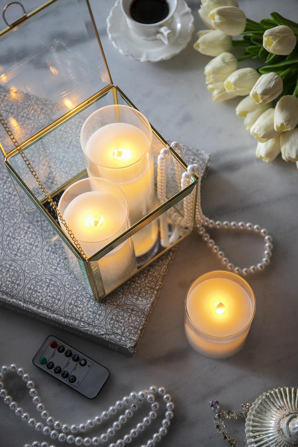 S/3 Real Flame-Effect LED Wax Candles Light With Remote Timer, White L:D3x6" M:D3x5" S:D3x4" image 4