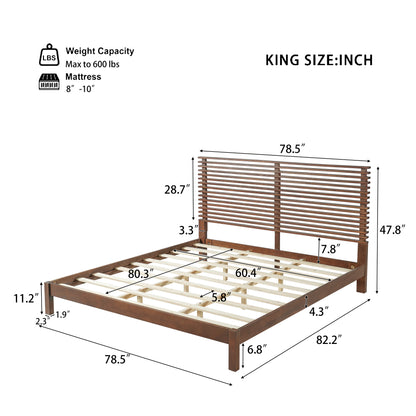 Premium Solid Wood King Size Bed Frame with Headboard, -Walnut Color, 600lbs Capacity, for Modern Bedroom,No Box Spring Needed, Fits All Mattresses image 2