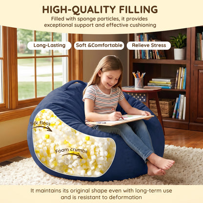 2.5FT Bean Bag Chair for Teens & Youth, Velvet Cartoon & Chenille Fabric Beanbag Chair with High-Density Foam Filled, Soft Comfy Bean Bag Sofa for Playroom, Bedroom, Living Room image 3