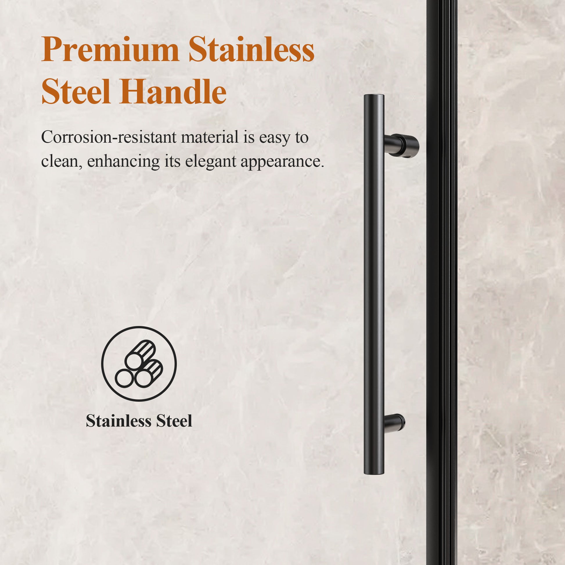 56-60" W * 76" H Stainless Steel Round Tube Frameless Single Sliding Shower Door, 1/4"-thick (6mm) SGCC Clear Tempered Glass Door, Reversible Installation, Matte Black image 4
