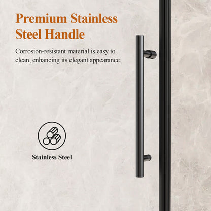 56-60" W * 76" H Stainless Steel Round Tube Frameless Single Sliding Shower Door, 1/4"-thick (6mm) SGCC Clear Tempered Glass Door, Reversible Installation, Matte Black image 4