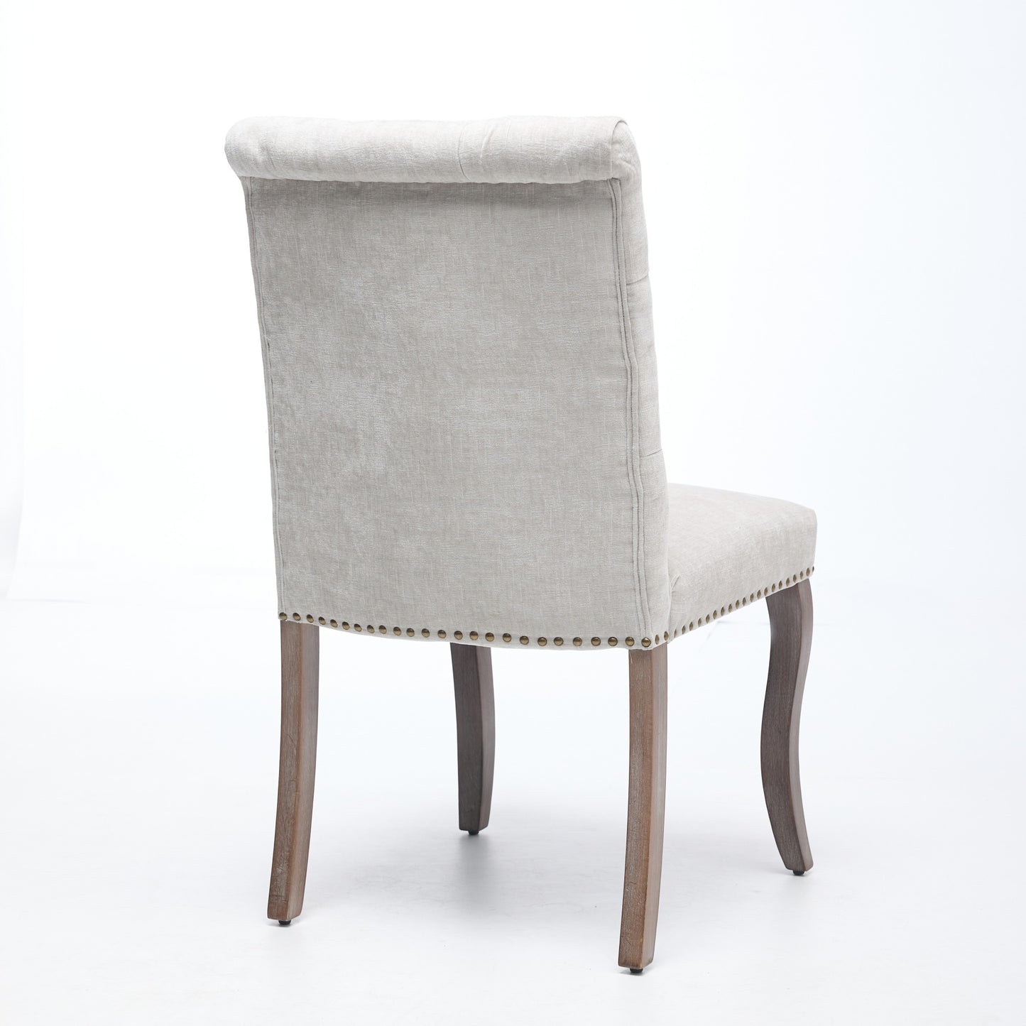 Upholstered Chenille Fabric Accent Dining Chair, Curved Solid Wood Legs, Elegant Tufted Club Dining Room Kitchen Room Dining Chair, Set of 2,Beige,SW1894BG image 6