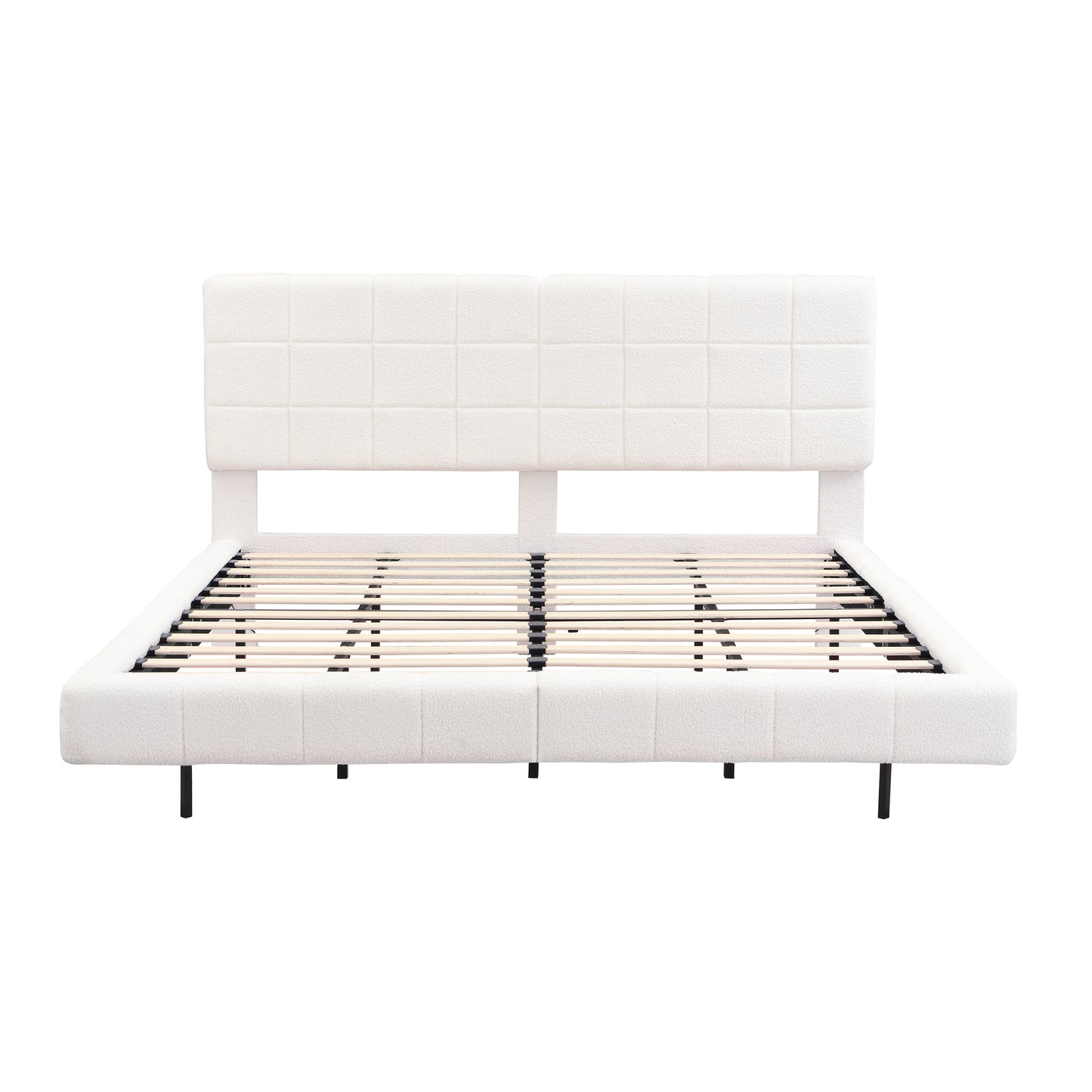 White Boucle Floating Bed with Light,King image 5