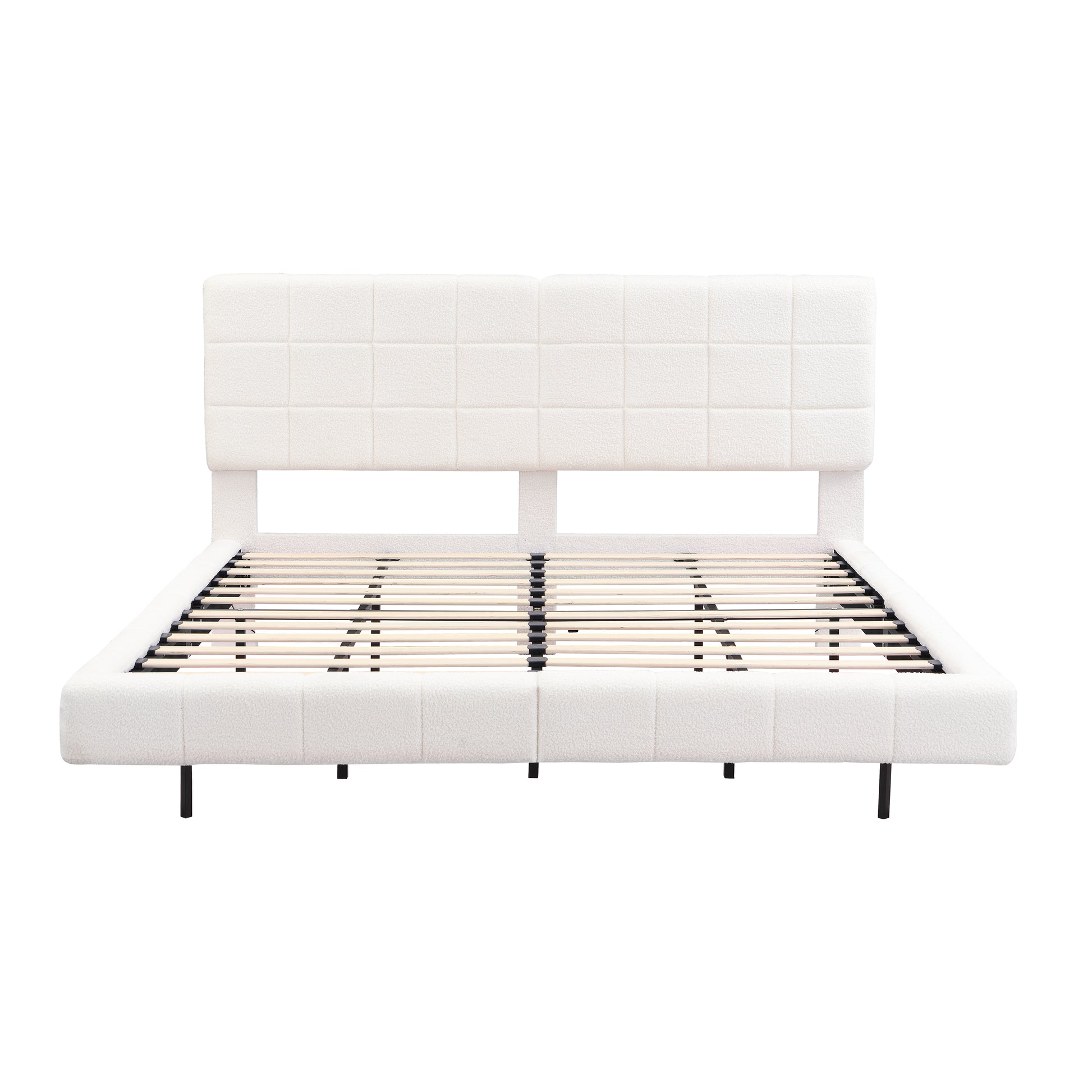 White Boucle Floating Bed with Light,King image 5