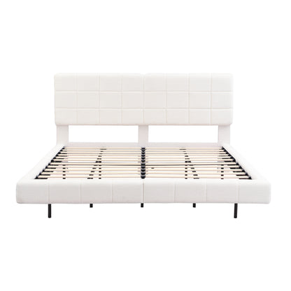 White Boucle Floating Bed with Light,King image 5