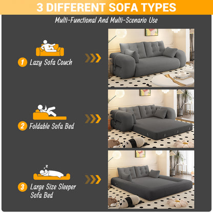 Human Dog Bed, Lazy Sofa Couch, 78.7" Multi-Functional Foldable Sofa Bed, 3-in-1 Sherpa Fleece Fabric Foam-Filled Sleeper Sofa Bed for Living Room,Guest Bed,Playroom,GREY image 11