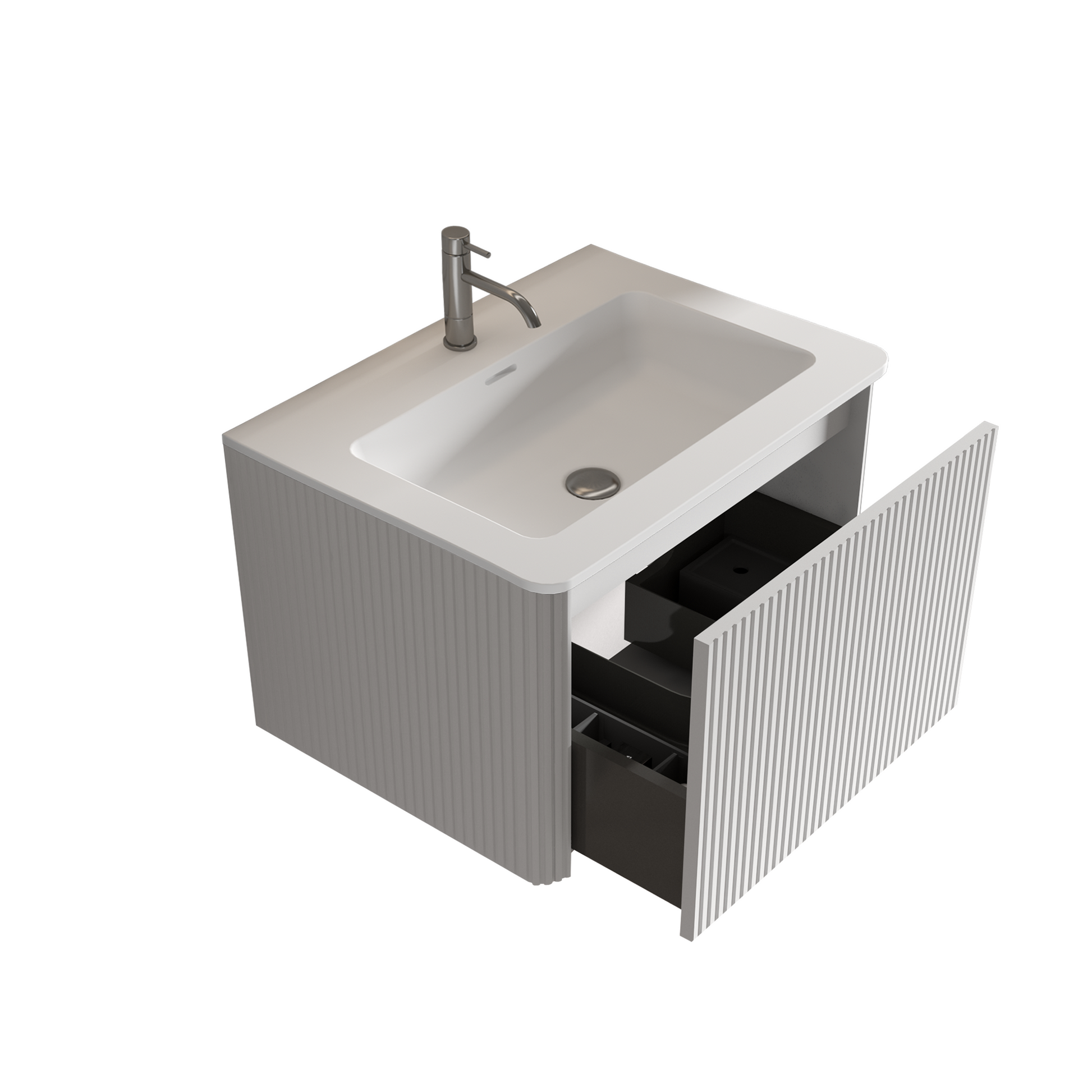 U059-Etna24W-301 Etna 24" Striped Soft White Bathroom Vanity with White Ceramic Sink, Wall Mounted Floating Bathroom Vanity for Modern Bathroom, One-Piece White Sink Basin without Drain, Pre-assembled image 10