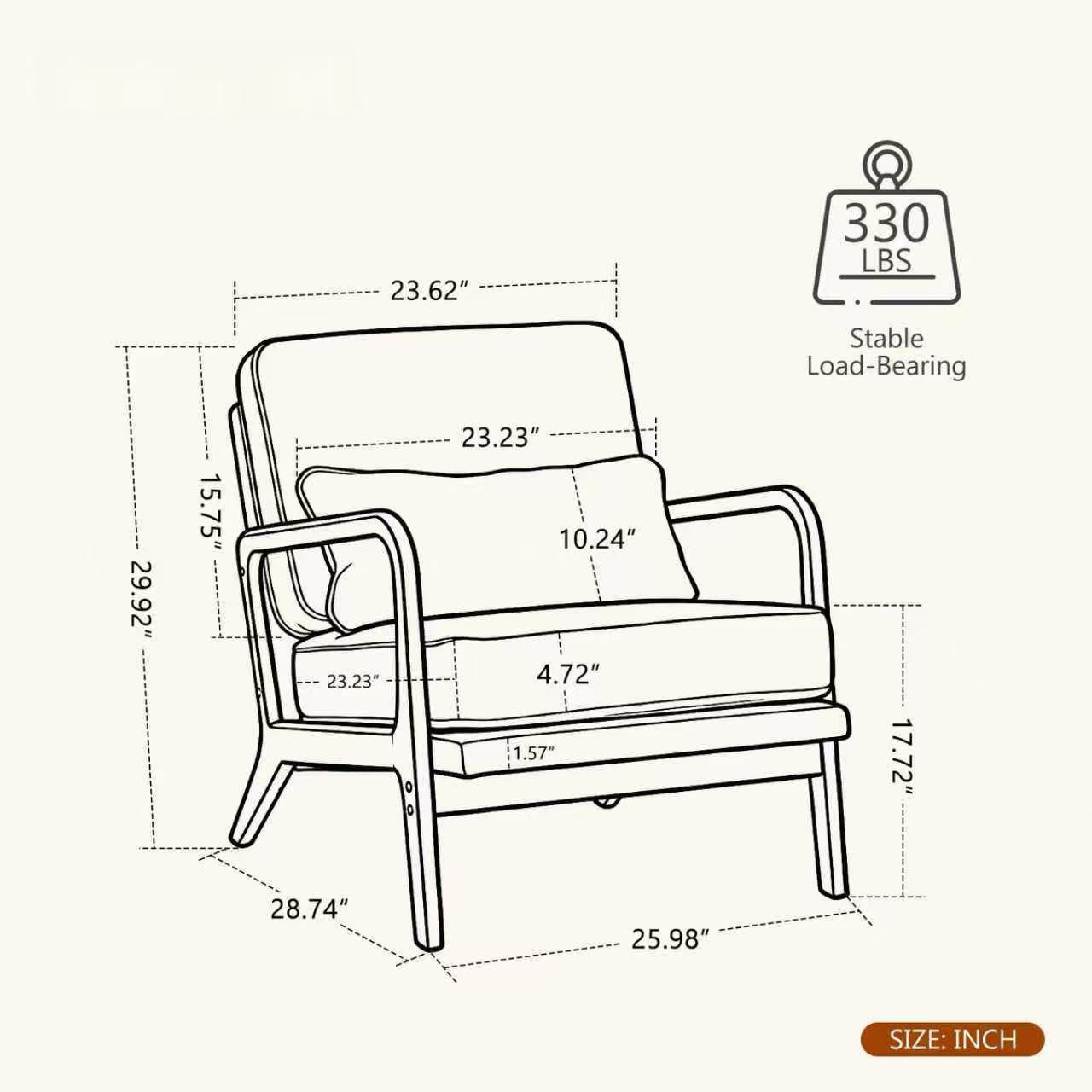 Mid-Century Modern Lounge Chair Single, Upholstered Living Room Chair with Curved Wood Armrests and Lumbar Cushion,Accent Chair for Living Room, Bedroom, Indoor, Dark Green image 3