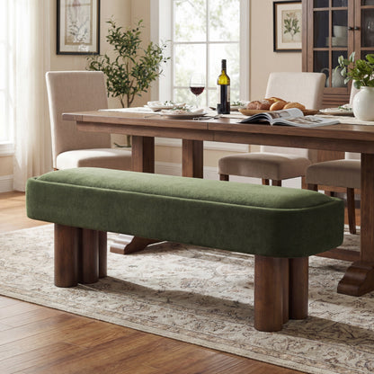 Indoor Green Fabric Dining Bench with Walnut Color Legs, 60.04'L Upholstered Seating for Kitchen, Dining Room and Living Space,250lbs Capacity image 1