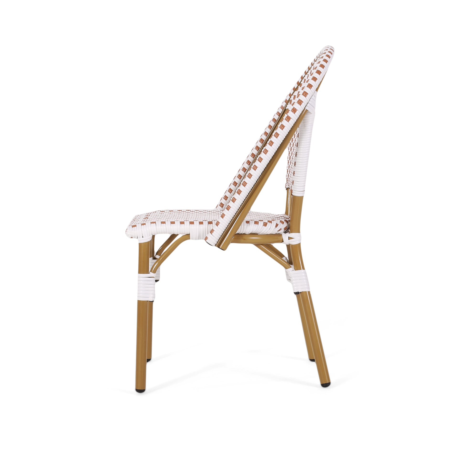 Outdoor PE Ratten and Aluminum French Bistro Chairs, Set of 2, Rusted Red & White, Bamboo Print Finish image 4