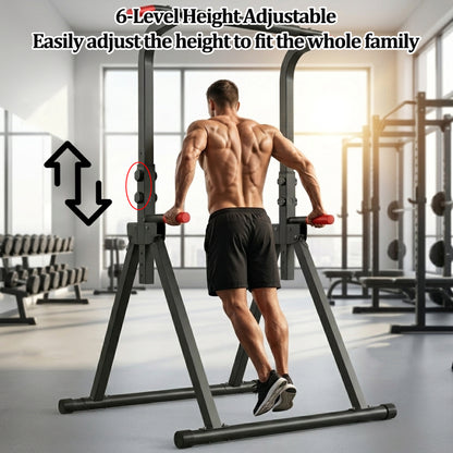 Foldable Pull Up Bar Standing Power Tower - Multi-Function Dip Station, 6-Level Adjustable Height Strength Training Fitness Equipment for Home Gym, 440lbs Max image 9