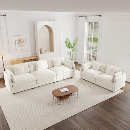 Sofa Set of 2 Chenille Couch, 2+3 Seater Sofa Set Deep Seat Sofa, Modern Sofa Set for Living Room, White Chenille image 1