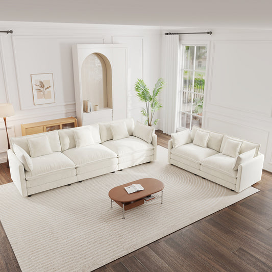 Sofa Set of 2 Chenille Couch, 2+3 Seater Sofa Set Deep Seat Sofa, Modern Sofa Set for Living Room, White Chenille image 1