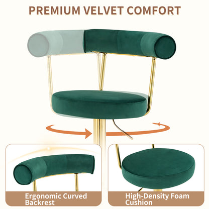 Soft Velvet Upholstered Swivel Adjustable Bar Chair with electroplated gold legs- Dining Room Living Room Bar Cafe Reception Desk Bar Stool(Dark Green, Set of 2) image 4