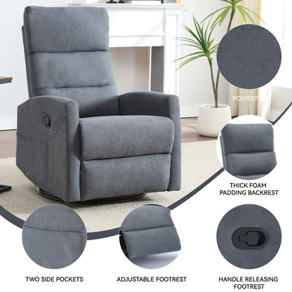 Manual Recliner Chair with Rocker and Swivel in Fabric for Living Room, Grey image 2