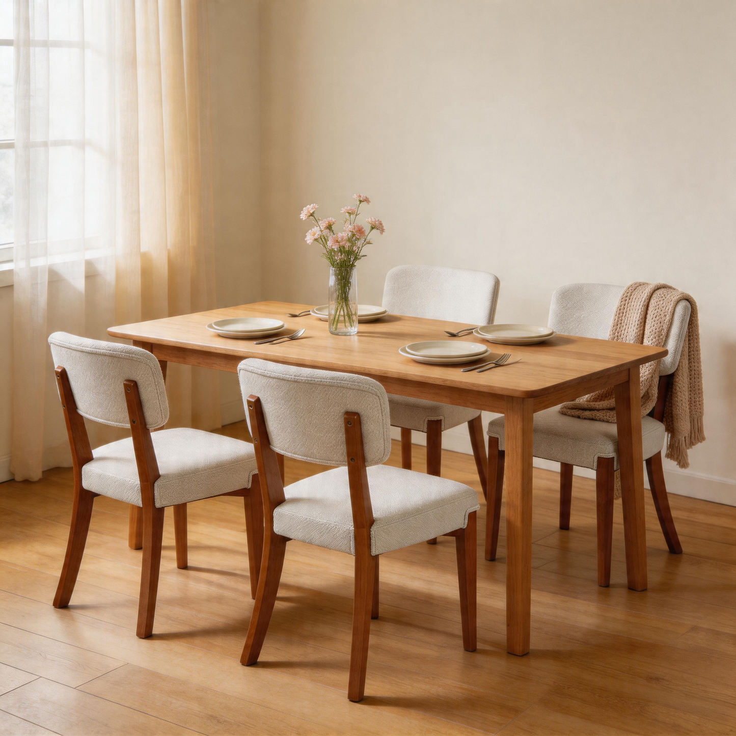 Modern Armless Dining Chairs Set of 2, Beige, Contemporary Side Chairs with Wood Legs - Versatile Accent Chairs for Dining Room, Kitchen, or Living Room image 5