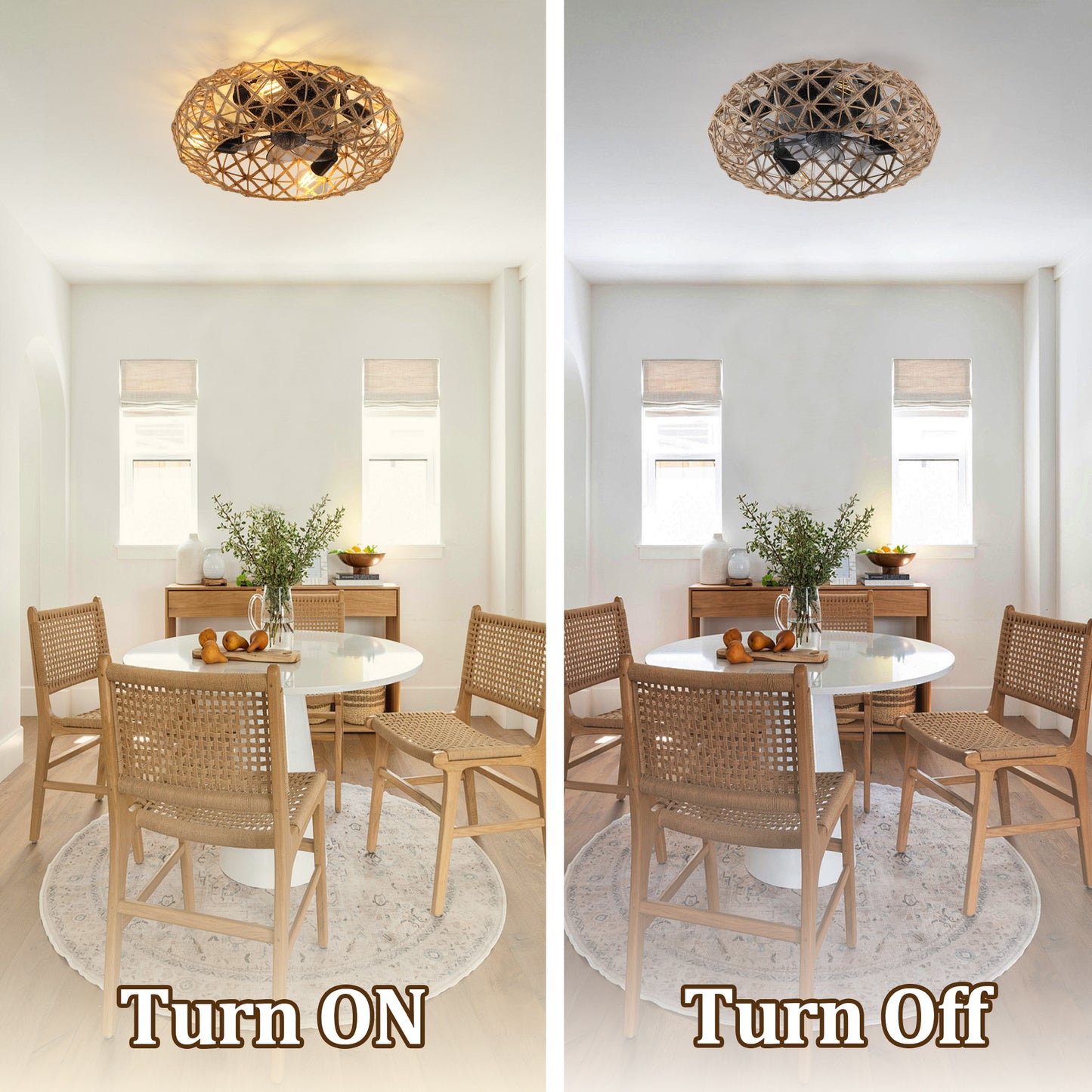 Ceiling-mounted Jute Rope Fan Light Strip with 4 Bulbs, Dimmable, 7 Dlades, Reversible DC Motor image 7