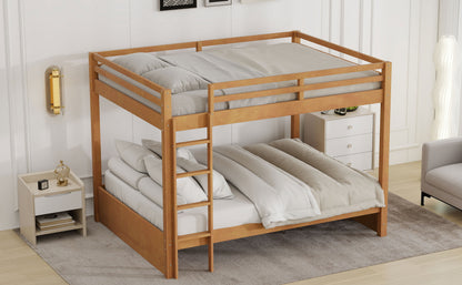 Wood Queen Size Bunk Bed with Ladder, Wood Color image 4
