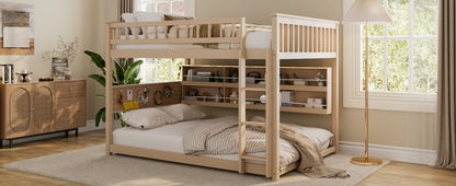 Full over Full Bunk Bed with Integrated Shelving, Color-Changing Lights and Pegboard, Beige image 11