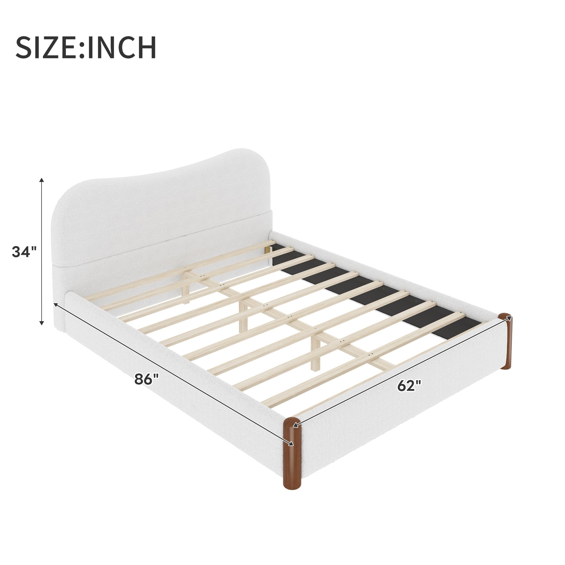 Queen Size Upholstered Platform Bed with Wood Supporting Feet, White image 7