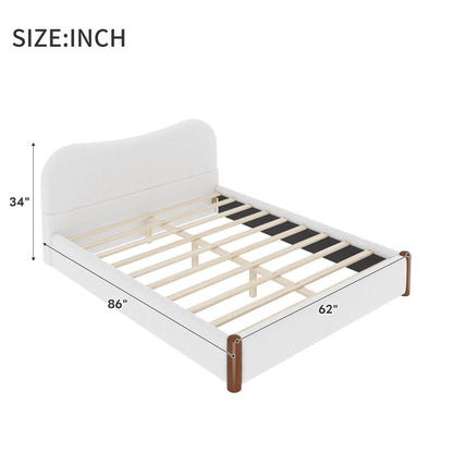 Queen Size Upholstered Platform Bed with Wood Supporting Feet, White image 7