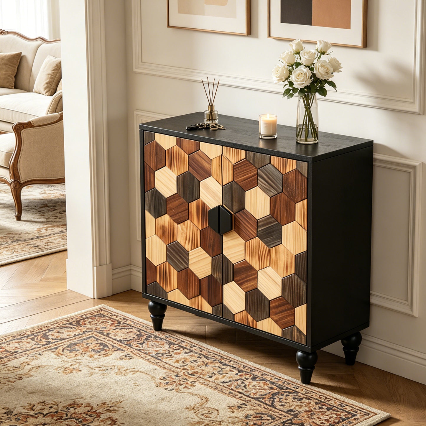 30.31" Sideboard With With Honeycomb Pattern, Modern Accent Cabinet image 1