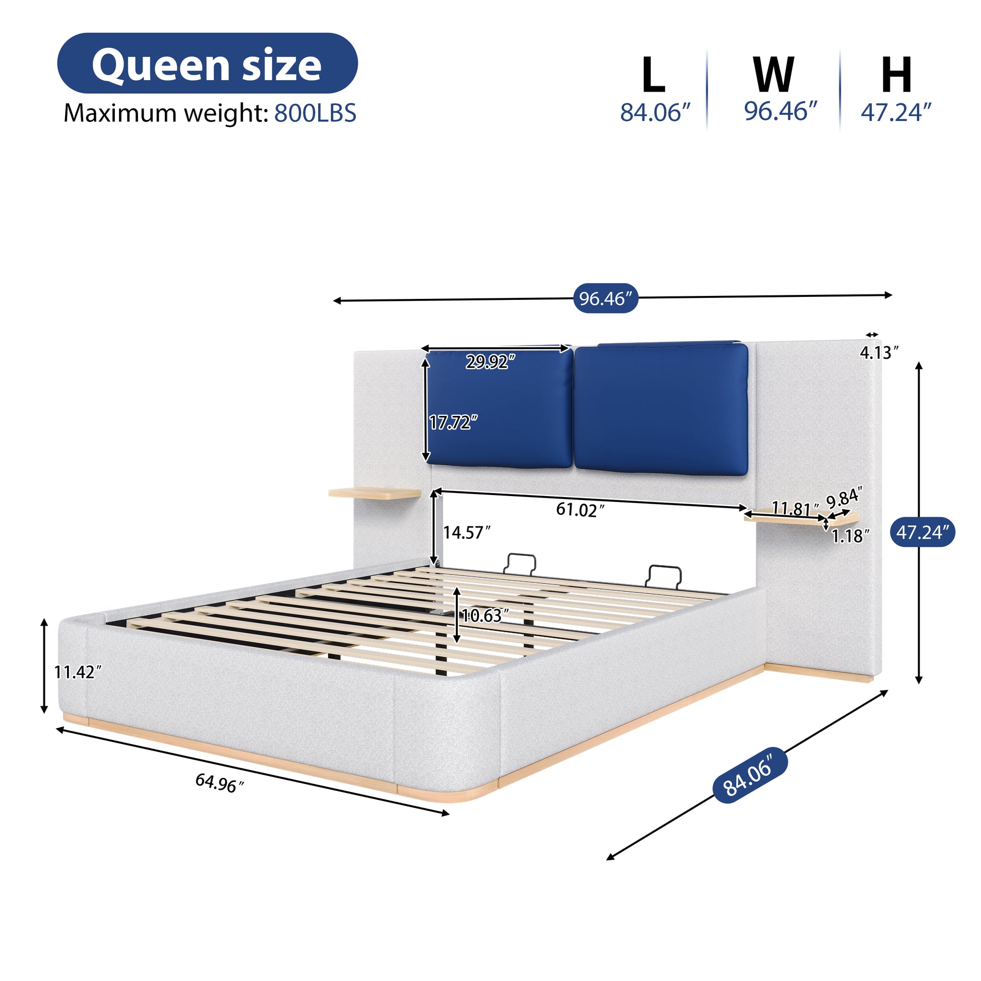 Queen Size Upholstered Platform Bed with Panel, Platform Bed Frame with Anti-Collision Soft Rounded Corners, Stable and Solid, No Box Spring Needed, Easy Assembly, Grey image 7