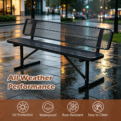 72" Heavy Duty Metal Picnic Bench for 3-4 Adults, Outdoor Dining Table with 882LBS Capacity, Galvanized Steel Rustproof Frame, Diamond Mesh Top – For Garden, Patio, Park, School, Commercial image 3