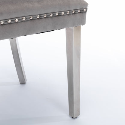 A&A Furniture,High-end Tufted Solid Wood Contemporary Velvet Upholstered Dining Chair with Chrome Stainless Steel Plating Legs,Nailhead Trim,Gray and Chrome, SW1701DGY,Single Pack image 8