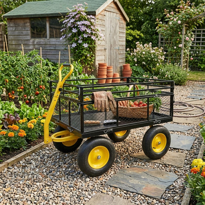 Steel Garden Cart, Heavy Duty 1400 lbs Capacity, with Removable Mesh Sides to Convert into Flatbed, Utility Metal Wagon with 2-in-1 Handle and 16 in Tires, Perfect for Garden, Farm, Yard image 2