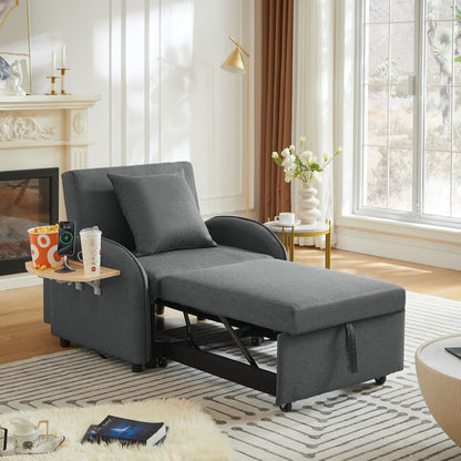 Sleeper Sofa Chair Bed, 3 In 1 Convertible Sofa Chair With Adjustable Backrest & Foldable Table & USB, Type-C, Adjustable Recliner, Armchair For Living Room Bedroom Apartment Small Space,Darkgray image 6