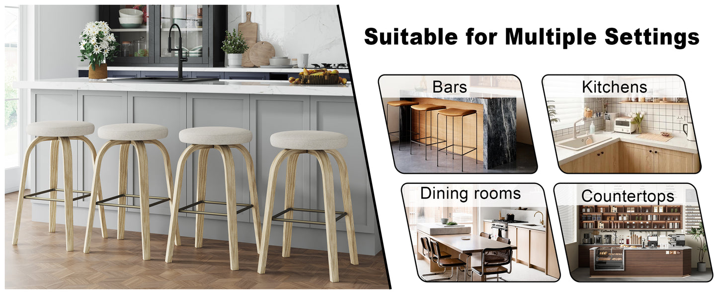 AILUNWALL Swivel Bar Stools Set of 2, Bar Height Backless 30″ Bar Stool, Fabric Upholstered Seat, Sturdy Wood Legs and Metal Footrest, Mid-Century Modern Island Stool for Home Bars, Restaurants, Beige image 11