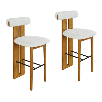 Renee Indoor Wooden Upholstered Barstool, Walnut Finished and Ivory Upholstery, Set of 2 image 3