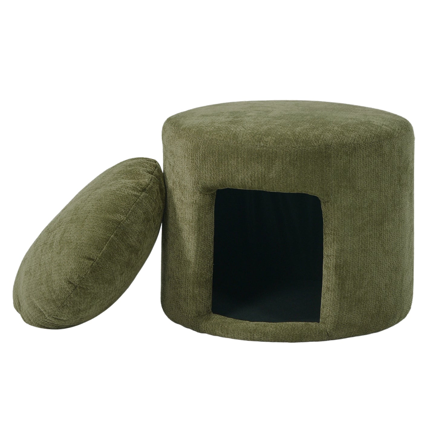 Green Pet Friendly Ottoman with Removable Pet Cushion, Hidden Pet Nook, Acacia Wood Legs, 220 lbs Capacity, Upholstered Footrest Stool for Living Room image 8