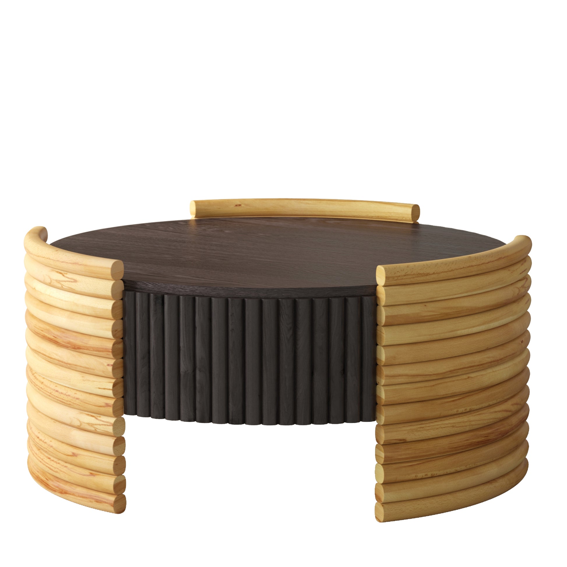 31.50" Modern Colorblocked Striped Coffee Table with Flip Top Storage Coffee Table - Natural Wood Finish for Living Room, Apartment, Office, Easy to Assemble, Dark Brown Tabletop + Wooden Color image 6