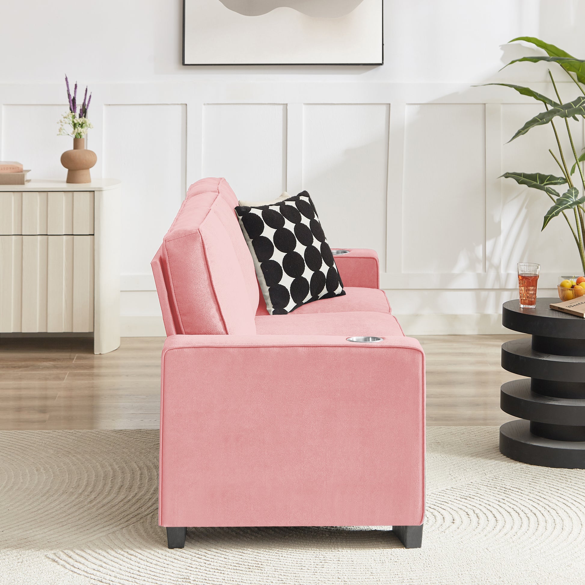 83.86"Snowfleece Fabric sofa,Modern Compressed Couch,3-Seater Sofa, Furniture for Living Room,Bedroom,office,Pink image 4