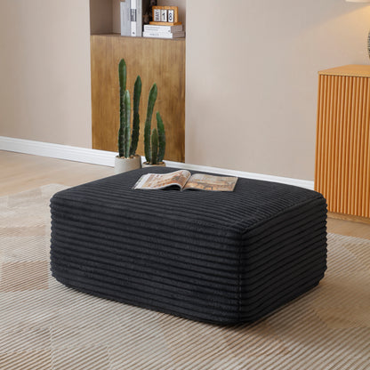 Corduroy Ottoman, Upholstered Cloud Ottoman for Boneless Couch in A Box, Compressed Memory Foam Footrest No Assembly Require,Black image 1