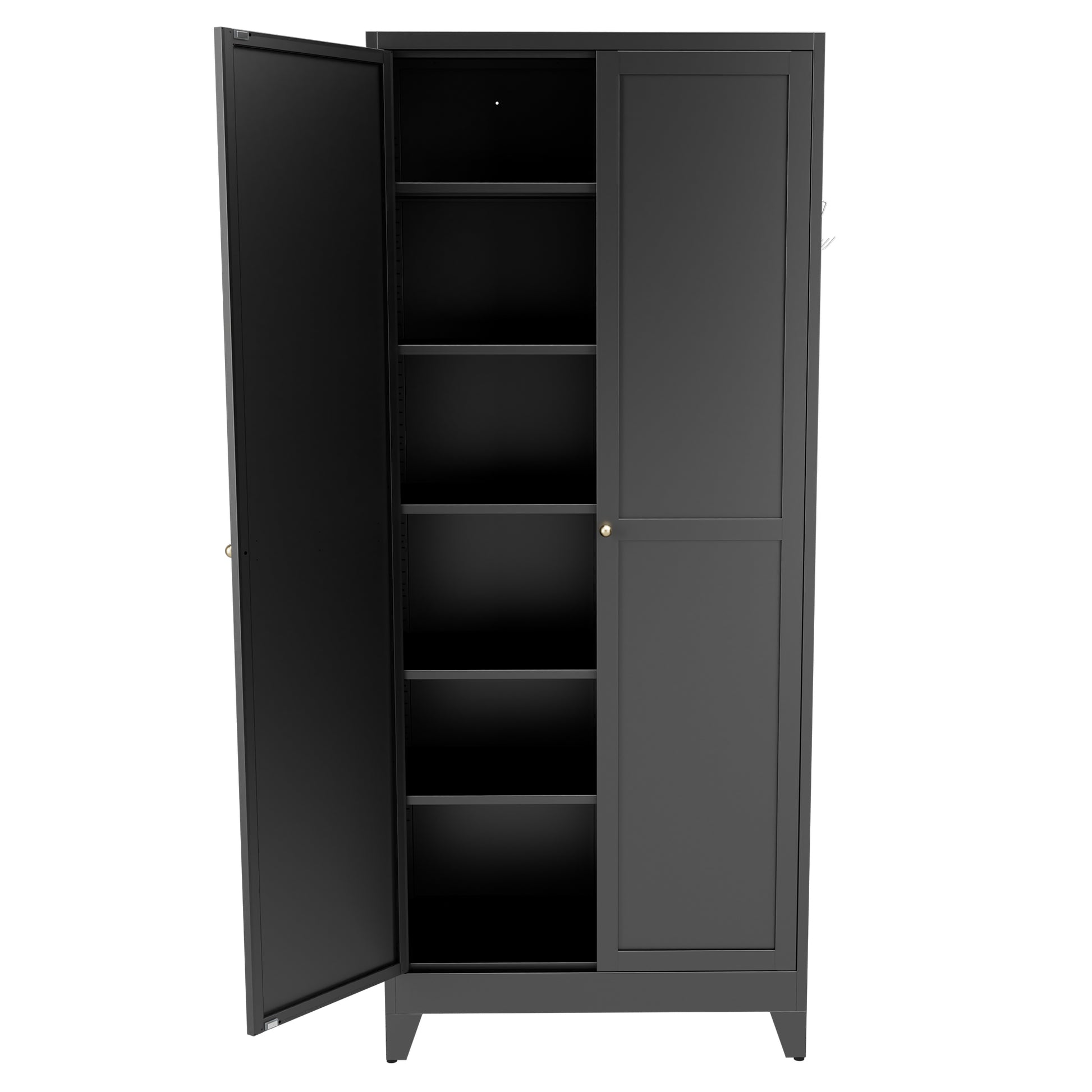 75" Black Metal Kitchen Pantry Cabinet Adjustable Storage with 5 Shelves (180lb Capacity), Freestanding Kitchen Storage Cabinet with Adjustable Shelves, Dishware in Kitchen, Pantry, Dining Room image 3