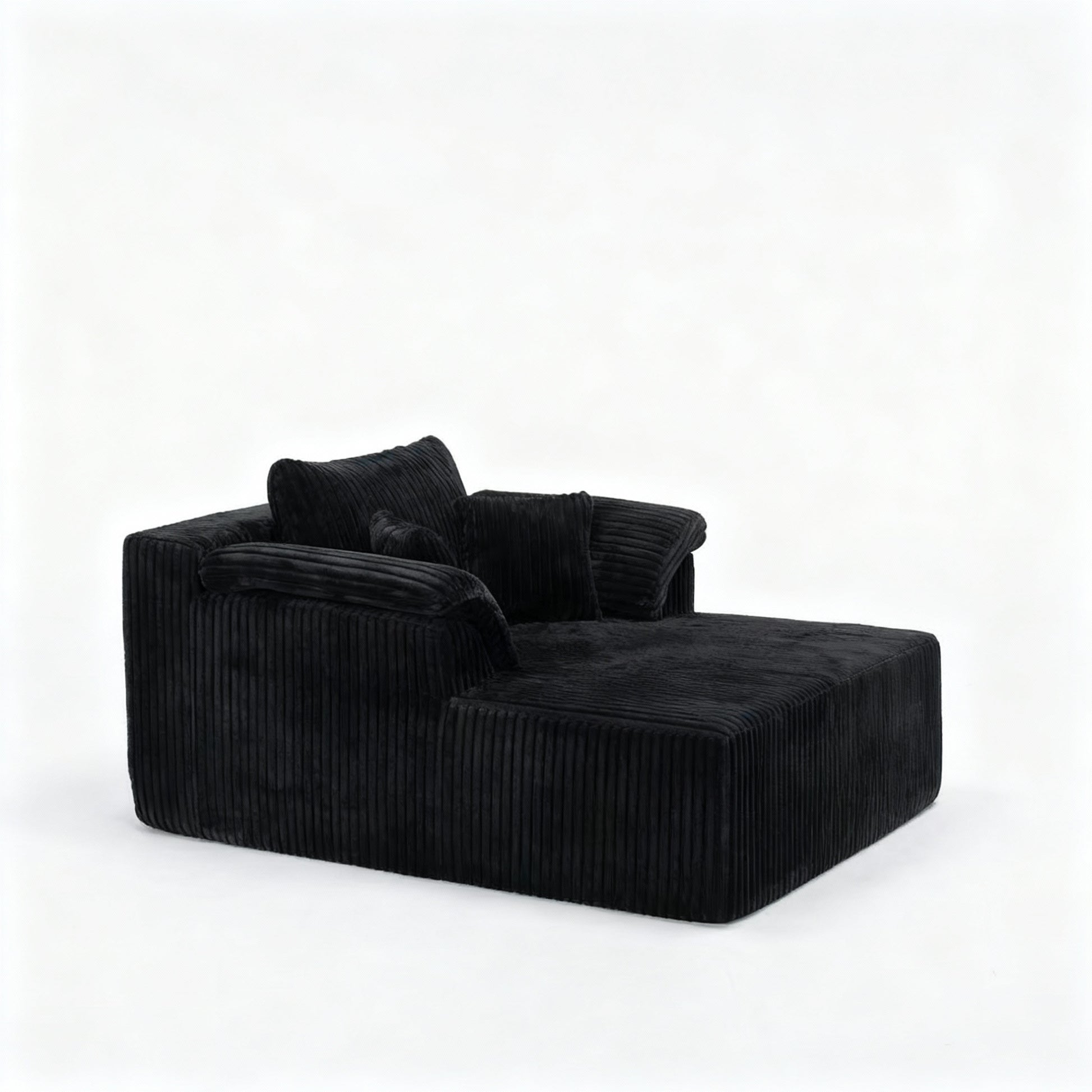 60 Inch Chaise Lounge Chair Indoor, Oversized Corduroy Upholstered Boneless Sofa Bed, Deep Seat Sleeper Couch Reading Chairs, Cloud Sofas Couches for Living Room, No Assembly Required (BLACK image 12