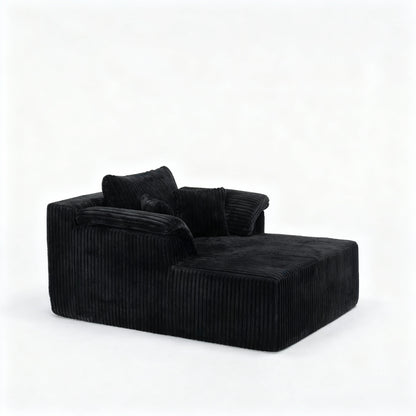 60 Inch Chaise Lounge Chair Indoor, Oversized Corduroy Upholstered Boneless Sofa Bed, Deep Seat Sleeper Couch Reading Chairs, Cloud Sofas Couches for Living Room, No Assembly Required (BLACK image 12