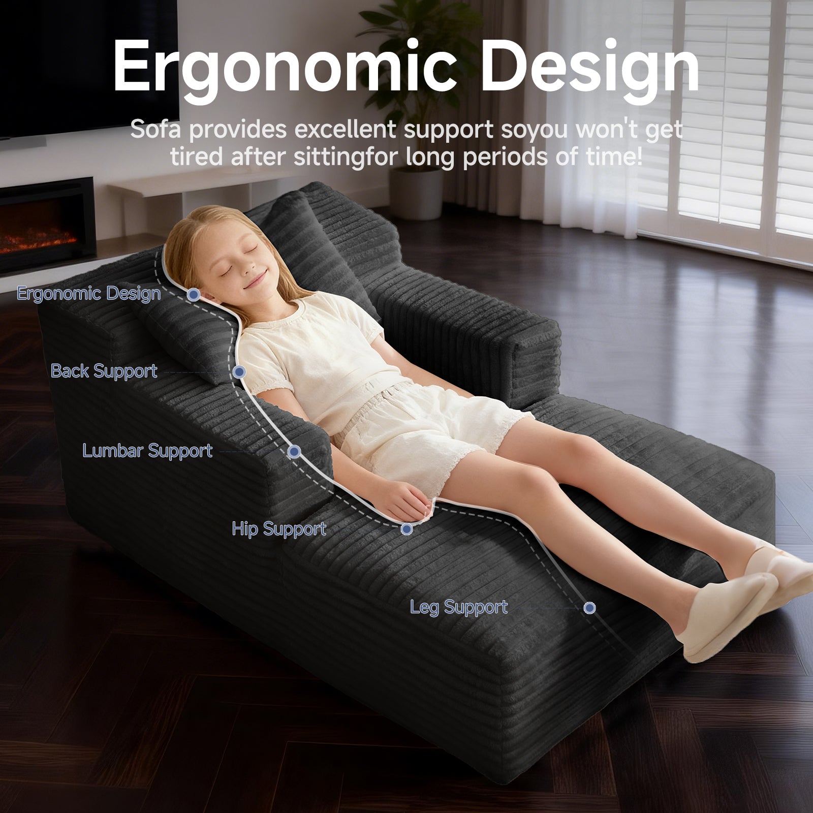 Small Chaise Lounges,Compressed Modular Chaise Lounge Sofa, Striped Corduroy Memory Foam Daybed, Single Lazy Floor Couch for Living Room Bedroom image 6