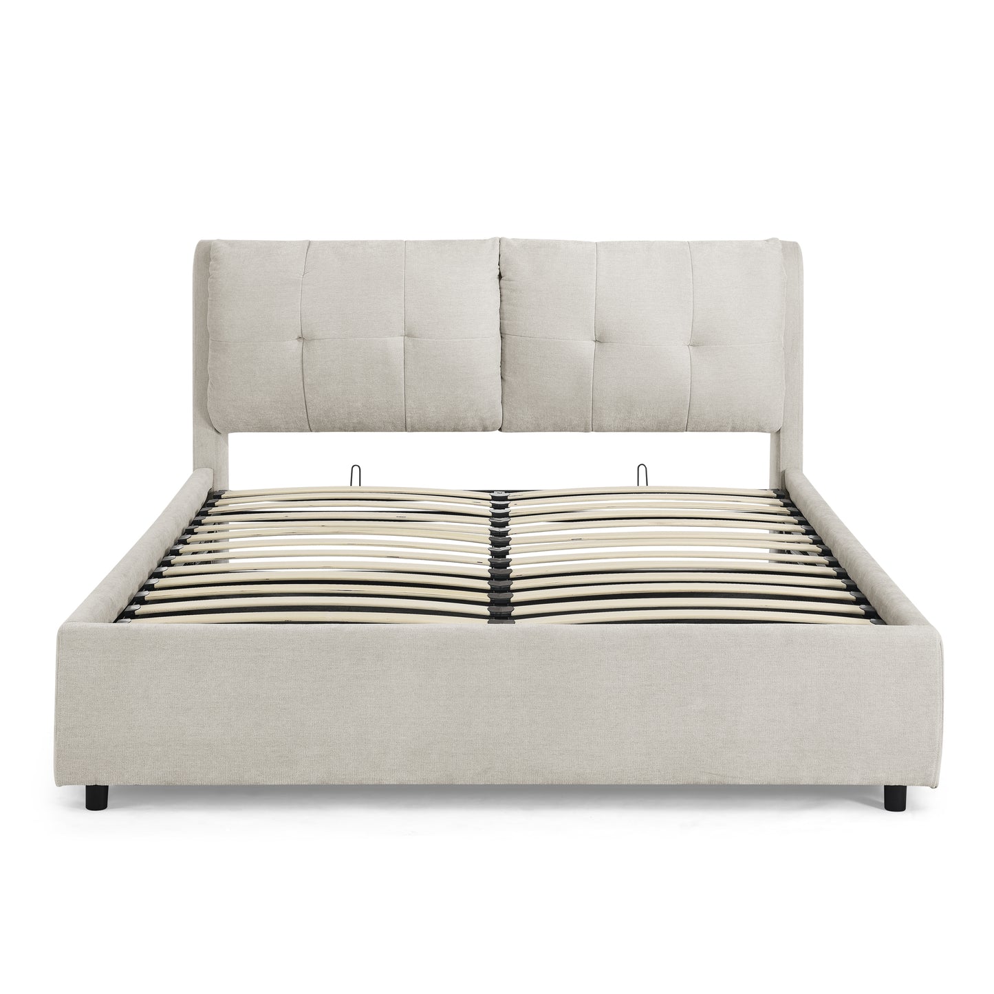 Queen Size Storage Upholstered Hydraulic Platform Bed with Integrated Headboard, Chenille Fabric, Beige image 10