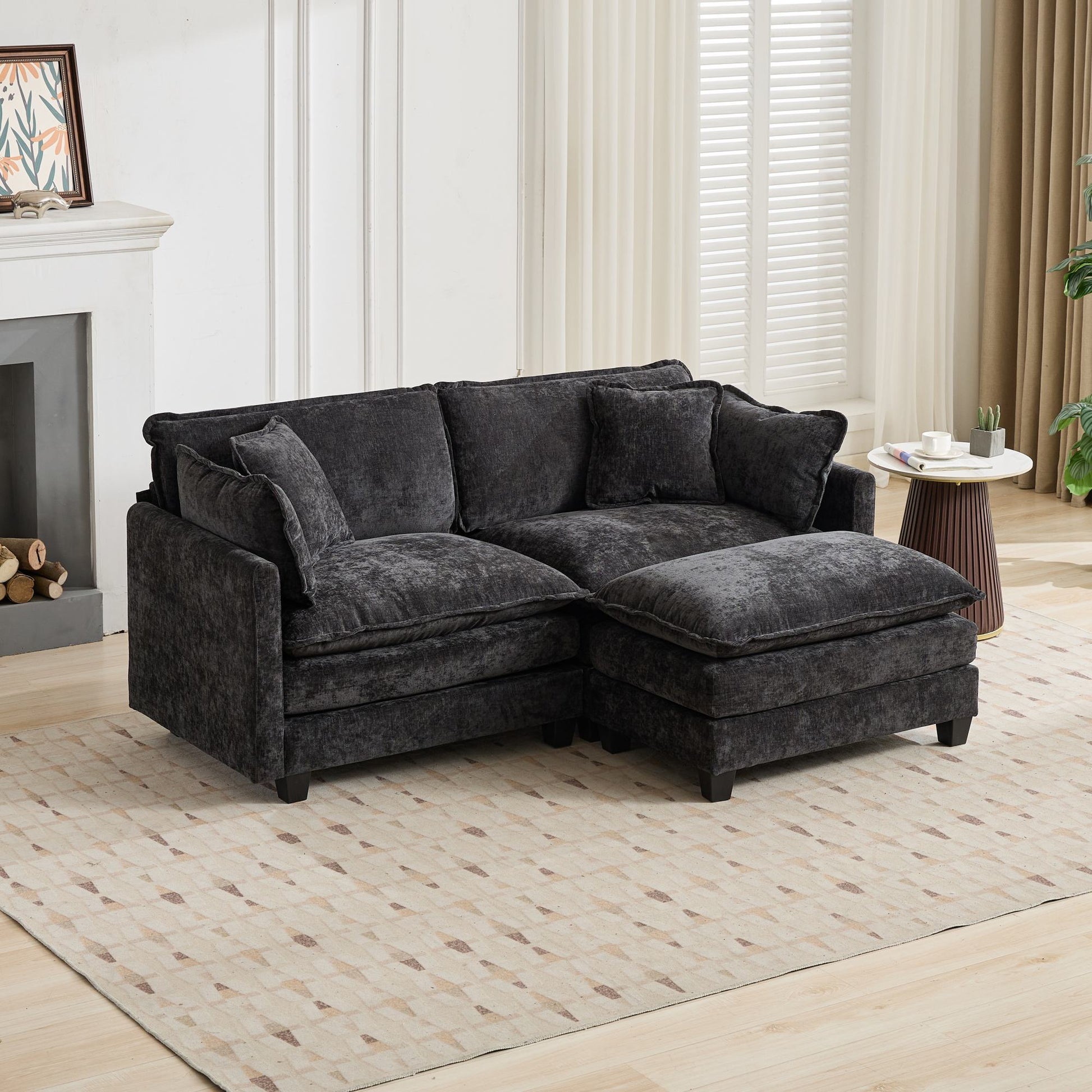 Cloud Sofa Ottoman only, Modern Sectional Couch, for Living Room Bedroom and Apartment, Comfy Double Layer Upholstered Seat Cushion, Breathable Chenille Fabric, Black image 4