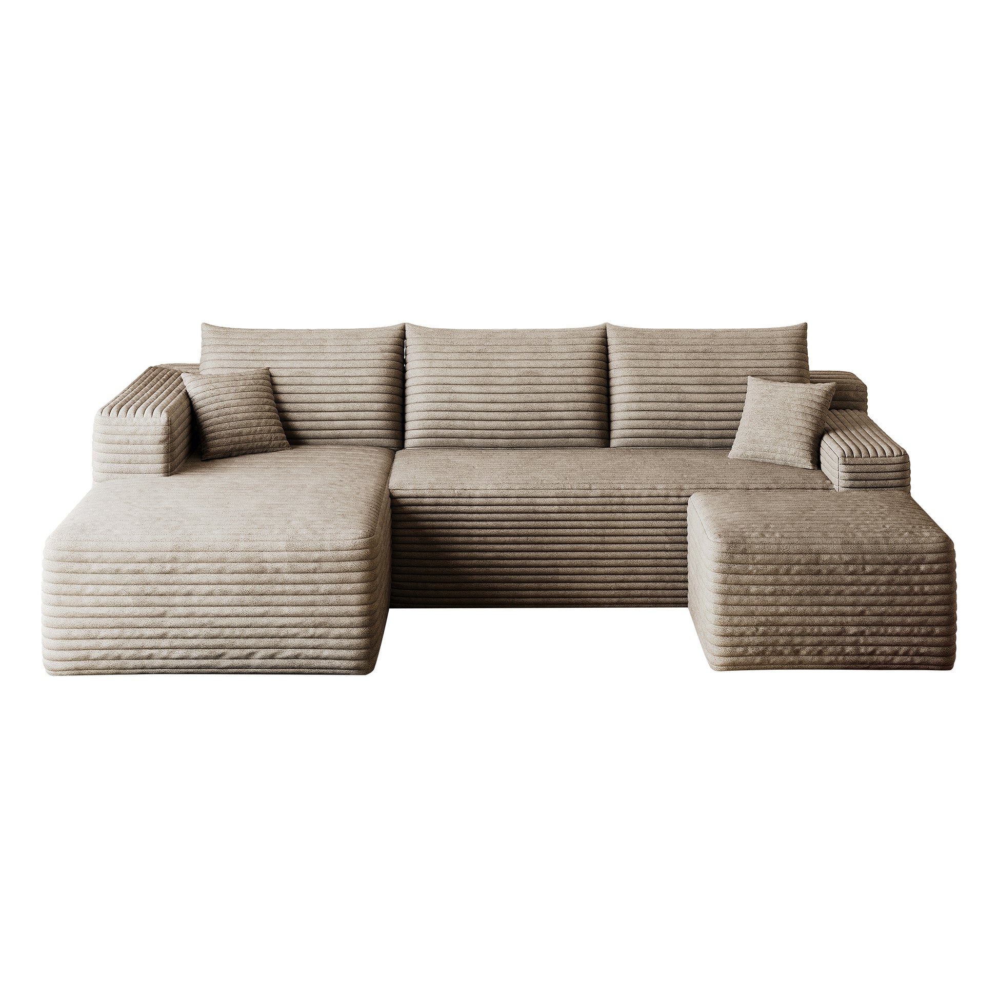 95" Cloud Sectional Sofa with 1 Ottoman,Modern Minimalist Upholstered Couches, Comfort U Shaped Sofa for Living Room,Deep Seat Corner Couch,No Assembly Required,Camel((Plush Corduroy Fabric) image 12