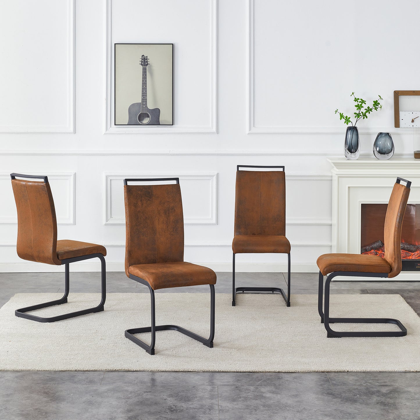 Set of 4 Vintage Brown Tech Fabric Dining Chairs: 39.3" High, 20.4" Ergonomic Backrest, 17" Deep Seat, Ideal for Dining Room, Café & Leisure Area, Stylish & Comfortable image 3
