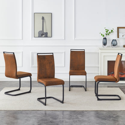 Set of 4 Vintage Brown Tech Fabric Dining Chairs: 39.3" High, 20.4" Ergonomic Backrest, 17" Deep Seat, Ideal for Dining Room, Café & Leisure Area, Stylish & Comfortable image 3