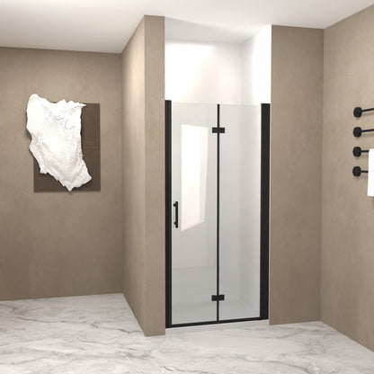 35-34 "x 72" Bifold Shower Door, 1/4"(6mm) Tempered Glass, Matte Black Aluminum Frame, Explosion Proof Film image 3